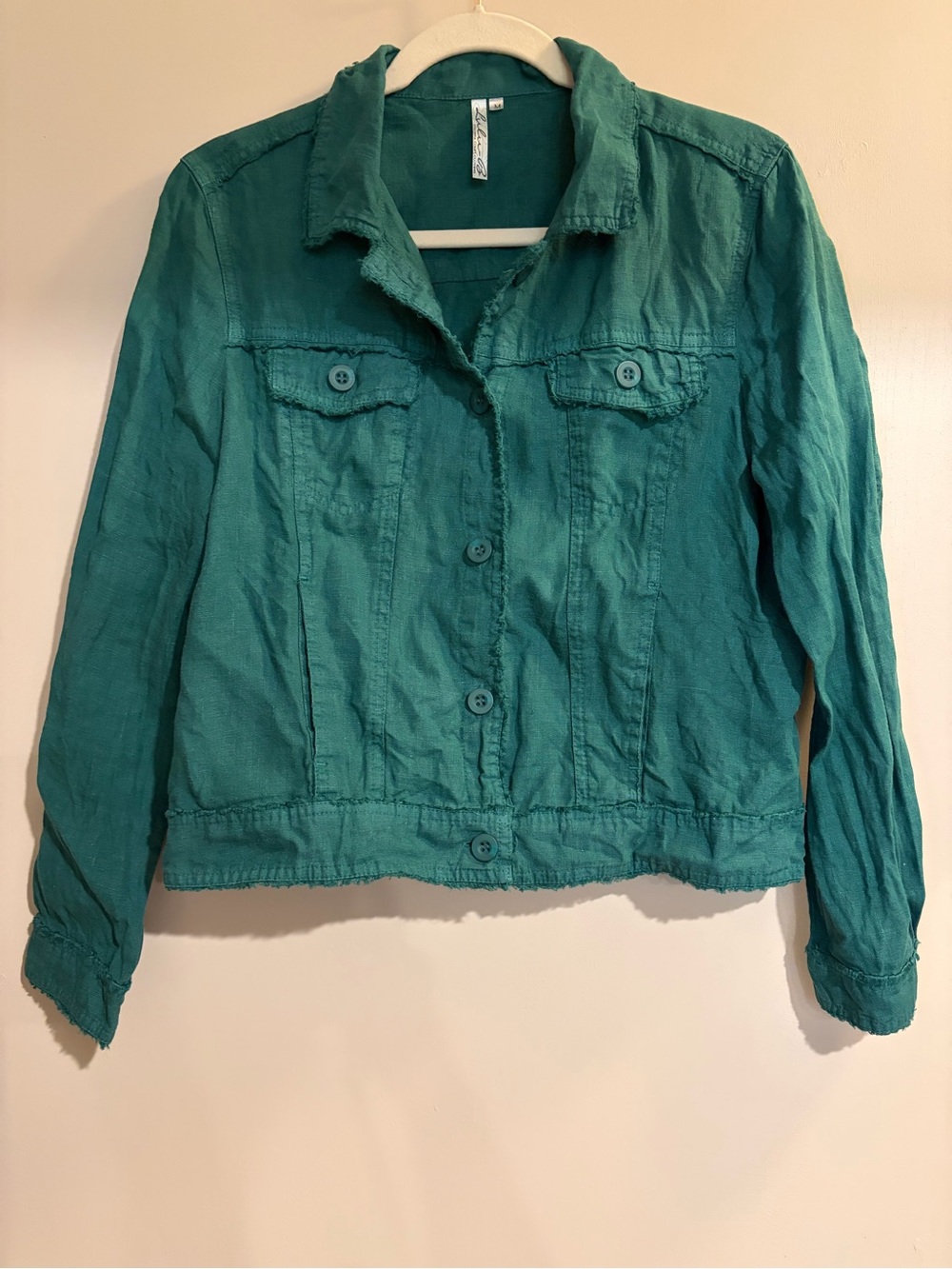 Lulu B Teal Button-Front 100% Linen Jacket, Women’s Medium Lightweight Jacket